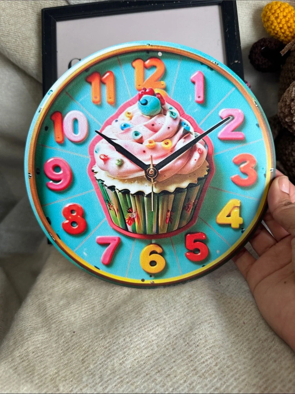 Colorful Cupcake Wall Clock - Turquoise Pink Multicolor - Picture 1 of 2